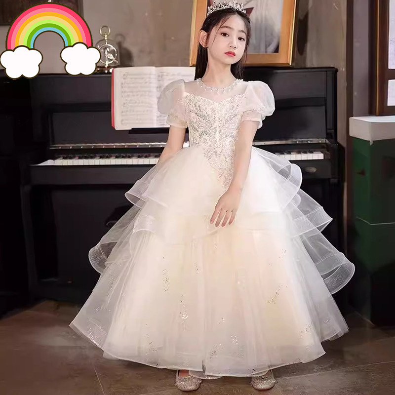 高端原创儿童礼服轻奢香槟色女童生日洋气公主裙花童钢琴演出服