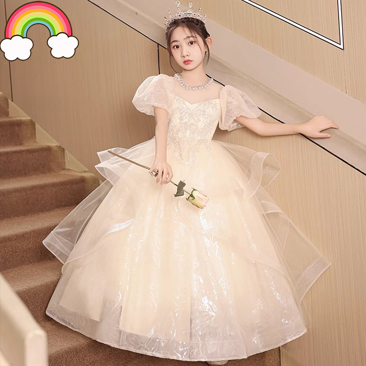 高端儿童小主持人女童礼服唱歌轻奢六一公主裙女孩走秀钢琴演奏潮