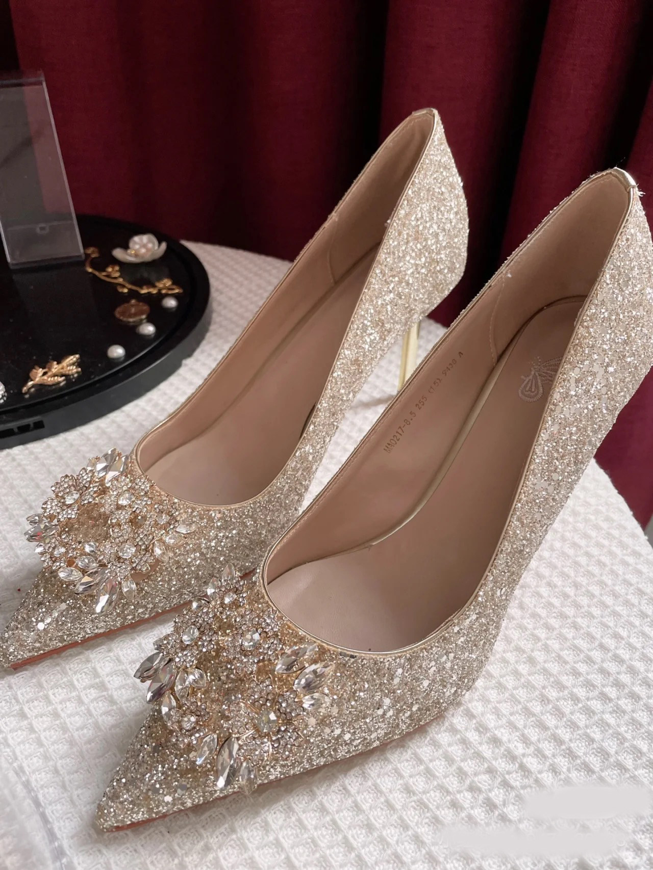 婚宴鞋秀禾婚纱两穿水钻水晶鞋成人礼亮片高跟鞋新娘鞋5cm尖头鞋,女鞋,婚鞋,淘宝优惠券,粉丝福利购,淘宝优惠卷