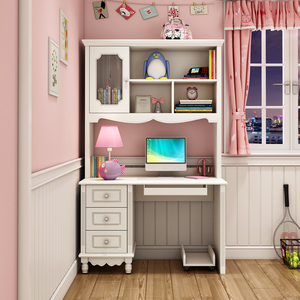 电脑桌 韩式书桌欧式电脑桌儿童学习书台书柜直转角书桌书架组合