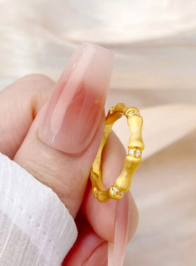 金店同款沙金拉丝点钻竹节戒指女新中式高级感开口指丝绒质感戒指