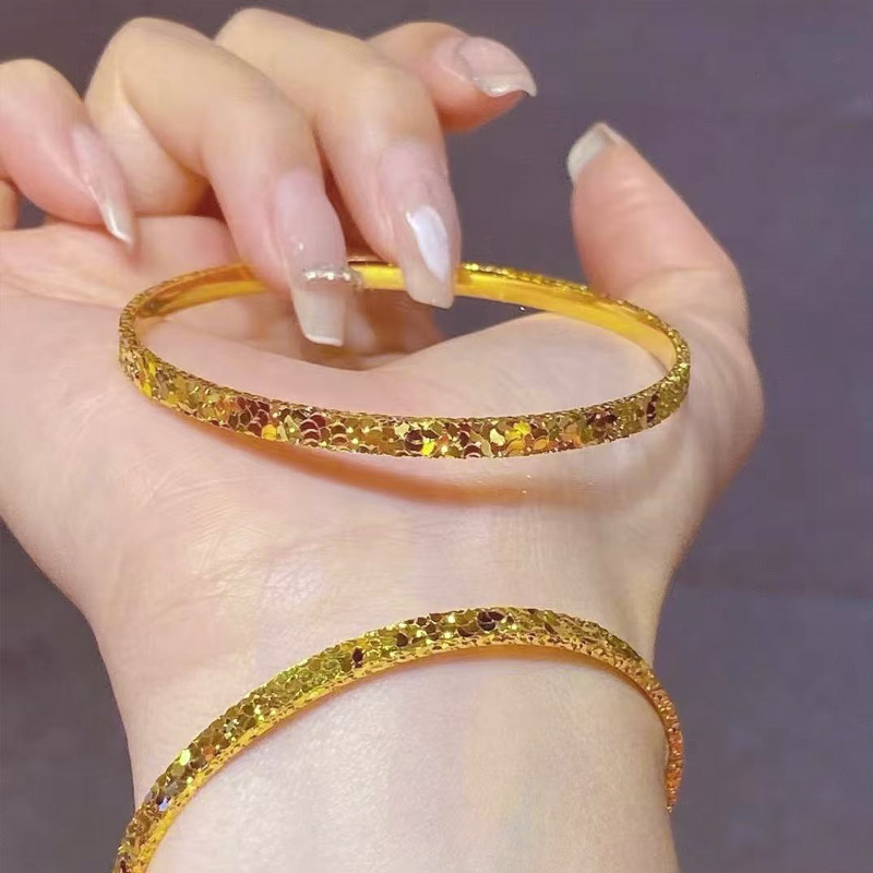 金店同款沙金仿真古法金色碎碎冰手镯女素圈手环厚镀金三金五金
