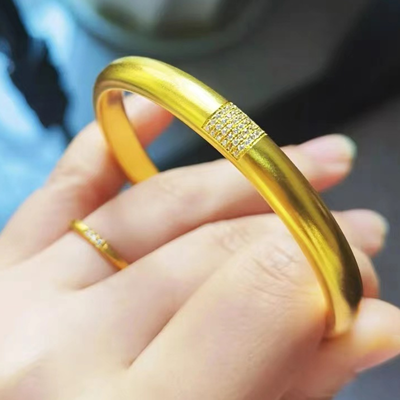 金店同款仿真越南点钻古法磨砂富贵圆满传承沙金手镯实心手环三金