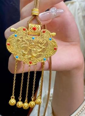 古法鎏金镂空花丝点缀天子门项链