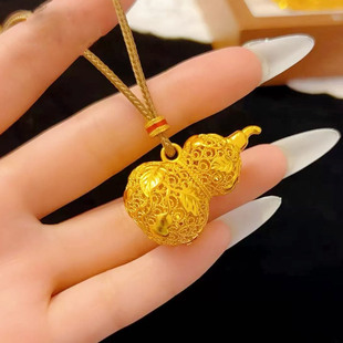 金店同款沙金镂空花丝爬藤葫芦吊坠福禄双全毛衣链新中式国潮风级