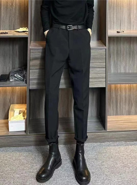 修身西装裤男士压裤线小脚西服裤