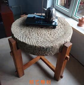 老石磨茶台茶桌复古茶海中式家用老旧石磨盘茶盘木架家用老旧石头