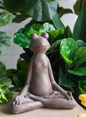 新中式禅意庭院摆件打坐青蛙树脂