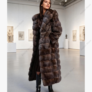 2026长款水貂毛皮草外套女新款加厚保暖连帽大衣跨境环保显白贵气