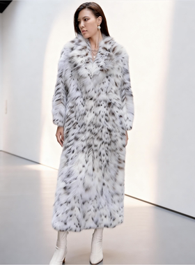 2025秋冬枪驳领仿貂绒大衣女奢牌斑纹长款高定外套月光白夹棉内胆