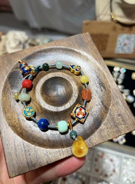 文子原创设计多宝手链朱砂蜜蜡松石和田玉女友闺蜜节日生日礼物