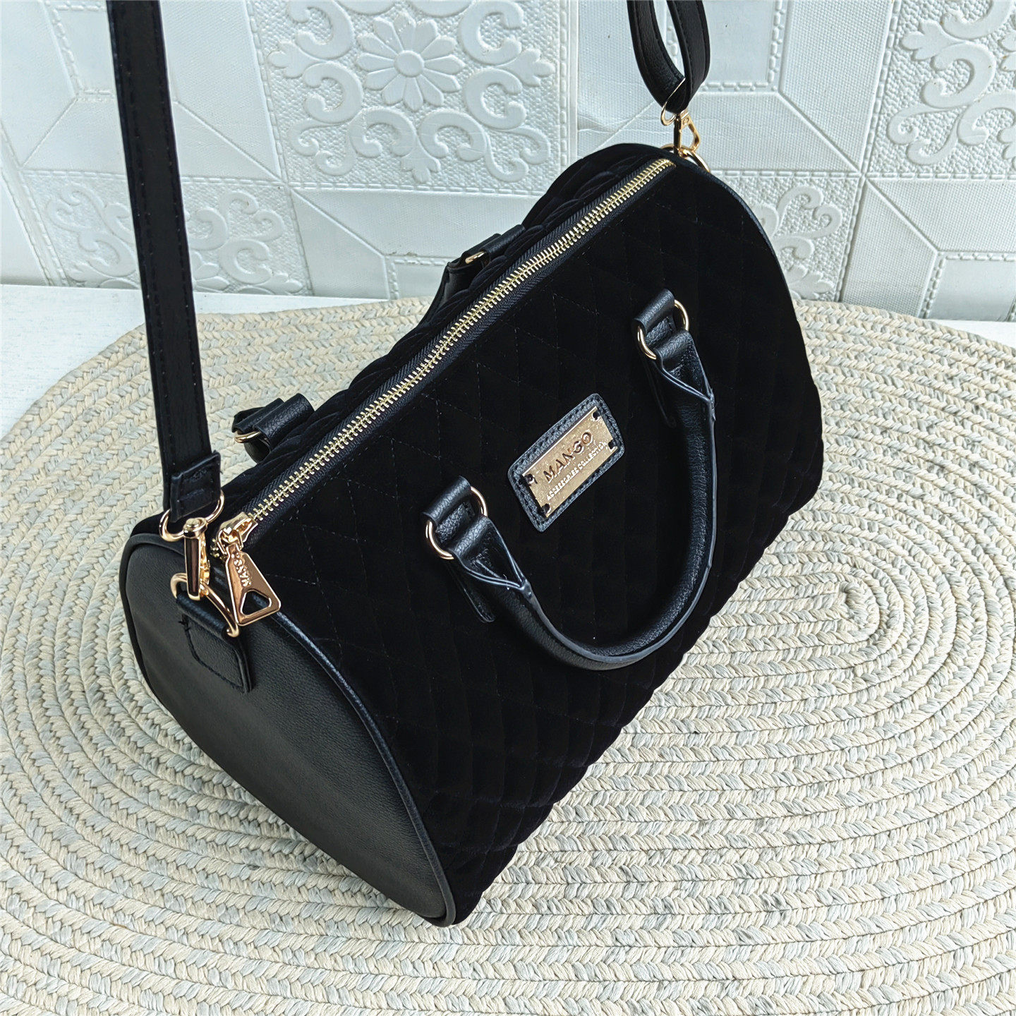 丝绒波士顿枕头包大容量斜挎