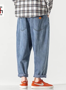 春秋日系牛仔裤男潮牌宽松潮流百搭直筒胖子韩版休闲阔腿裤长裤子