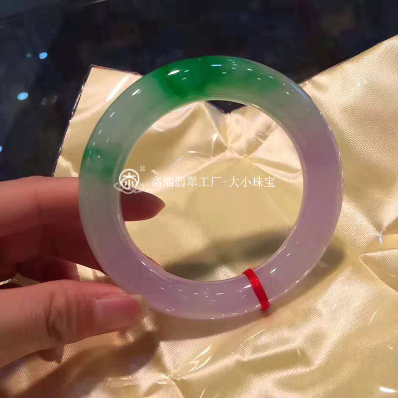 大小珠宝 春带彩翡翠手镯冰种圆条圈口59mm 高端天然正品翡翠玉镯