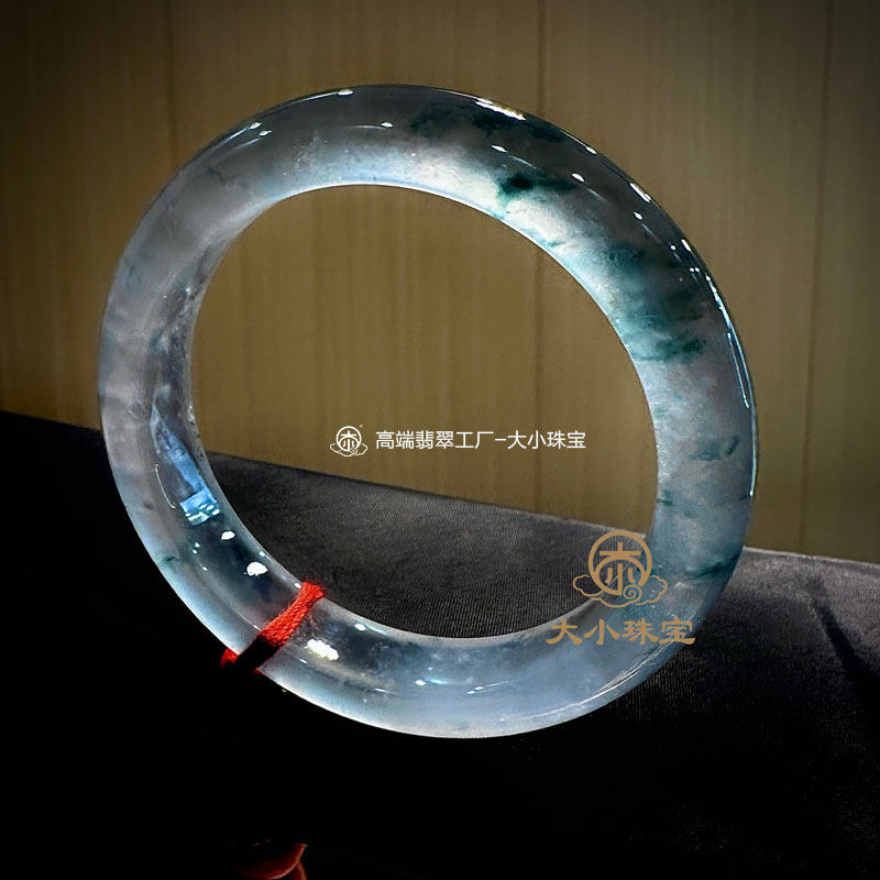 大小珠宝高冰起光飘兰花天然翡翠手镯正圈54缅甸老坑种冰透玉镯子