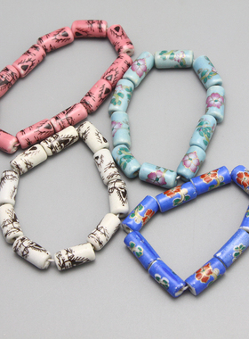 L复古vintage陶瓷 转印贴花纹 弹力手镯孤品