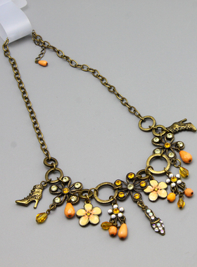 G复古vintage中古花朵做旧高跟鞋古董项链孤品