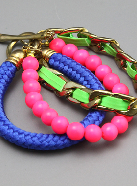I复古vintage设计师款撞色荧光色多层手镯孤品