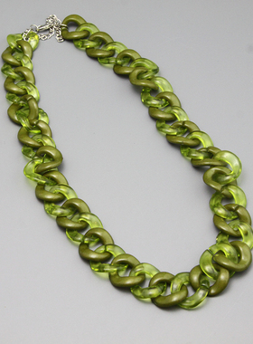 Y复古vintage橄榄绿树脂时尚造型项链毛衣链孤品