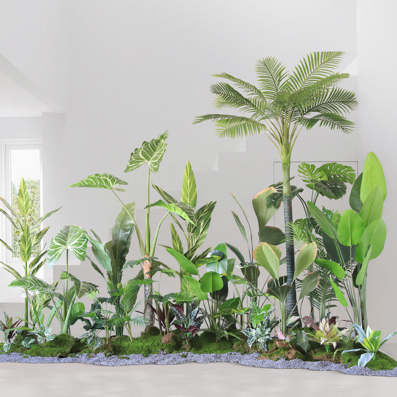 北欧仿真绿植景观 l型角落仿生植物造景套装成套热带雨林阔叶盆栽