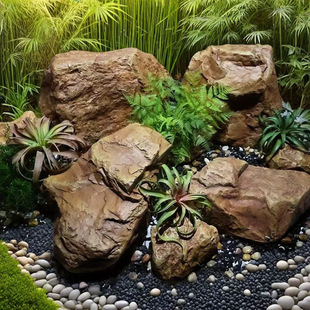 玻璃钢仿真石头泡沫石庭院楼梯间石头造景园林假山装 饰黑山石摆件