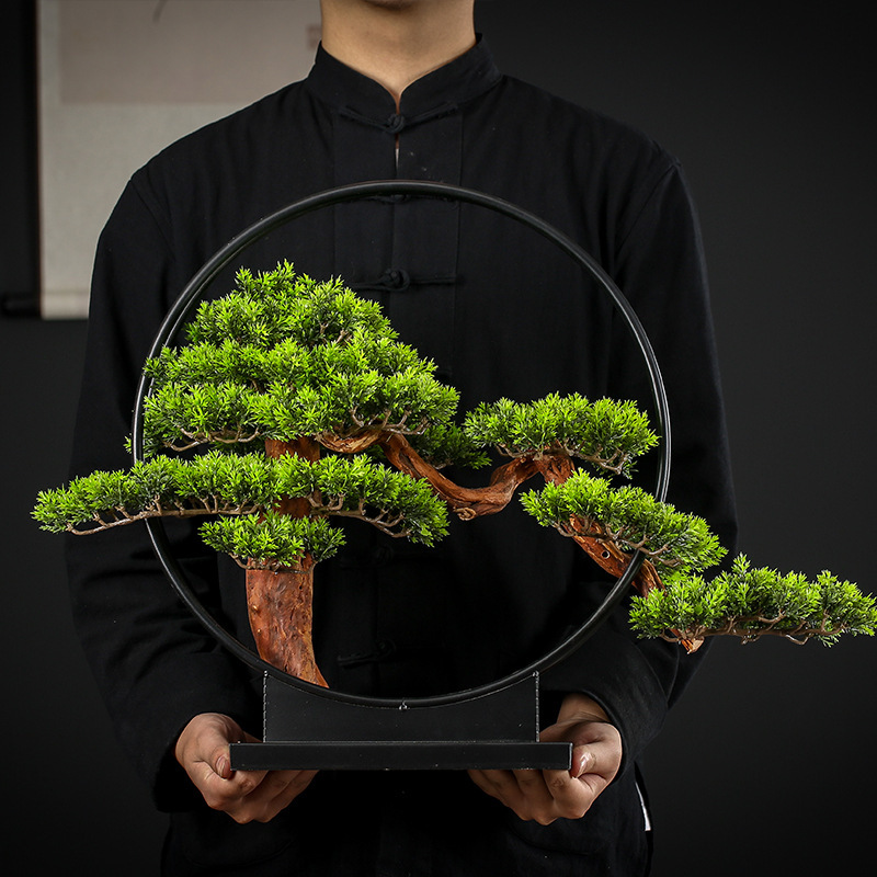 仿真迎客松盆景绿植装饰中式家居