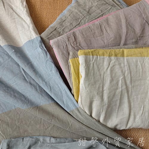 外贸日本棉麻质感单人款格子被罩