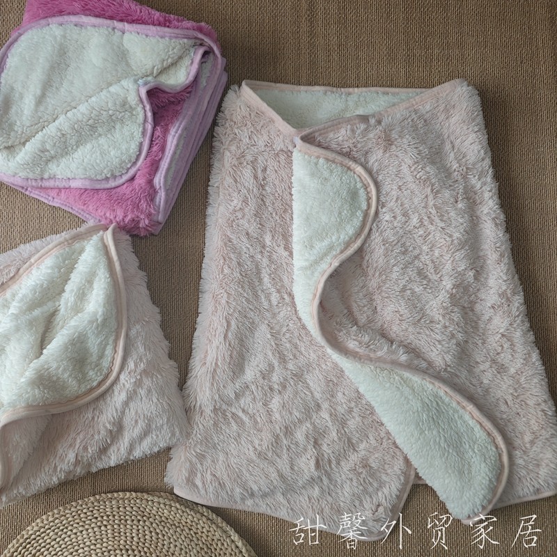 秋季外贸订单~日本羊羔绒+长毛绒披肩75x140办公室毛绒保暖小毯子