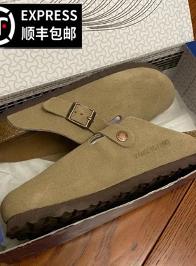 防水男女百搭真皮半拖博肯春舒适软木勃肯鞋平底外穿休闲包头拖鞋