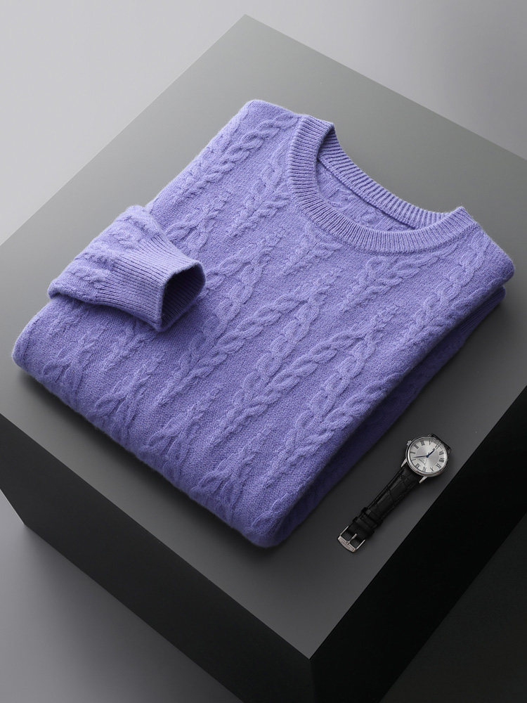 캐시미어 스웨터 남성용 라운드 넥 두꺼운 트위스트 니트 울 스웨터 루즈 대형 풀오버 긴 소매 니트 바닥 스웨터