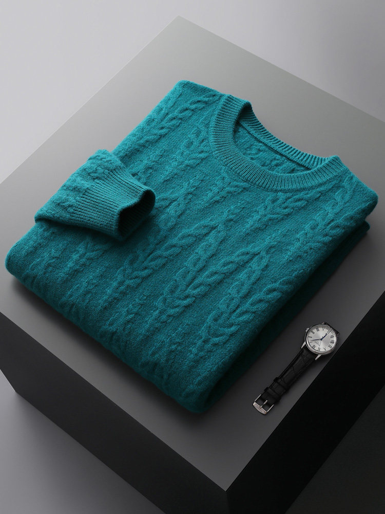 캐시미어 스웨터 남성용 라운드 넥 두꺼운 트위스트 니트 울 스웨터 루즈 대형 풀오버 긴 소매 니트 바닥 스웨터