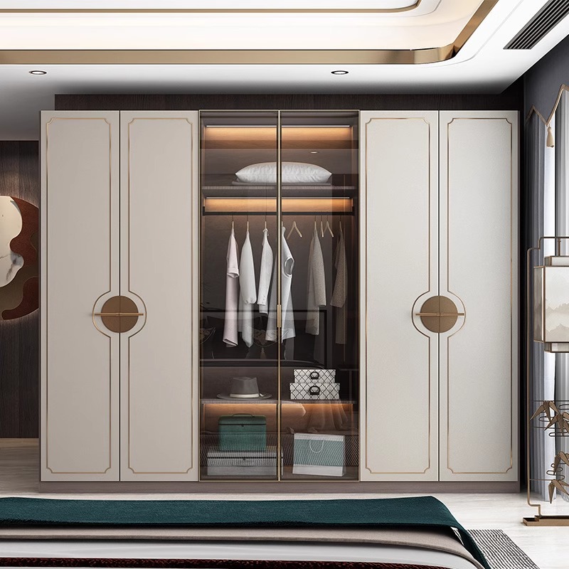 新中式衣柜现代简约玻璃门到顶实木柜子全屋整体定制新款定制工厂