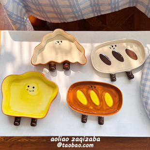 卡通可爱面包吐司陶瓷盘子创意家用高颜值水果盘早餐盘甜品盘女