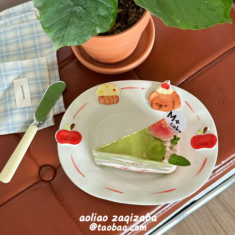 可爱小狗浮雕甜品椭圆盘水果盘