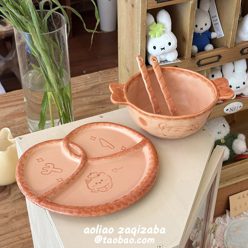 可爱猫咪陶瓷餐具套装一人食盘碗