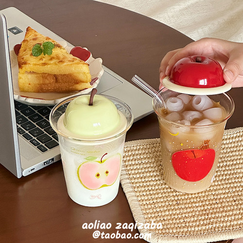 可苹果玻璃杯家用高颜值果汁杯女