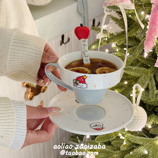 釉下彩圣诞老人陶瓷咖啡杯碟套装 高颜值马克杯家用水杯伴手礼情侣