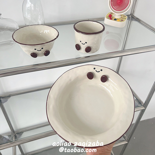 釉下彩胖脚丫陶瓷餐具高颜值家用一人食餐盘米饭碗咖啡杯乔迁礼物