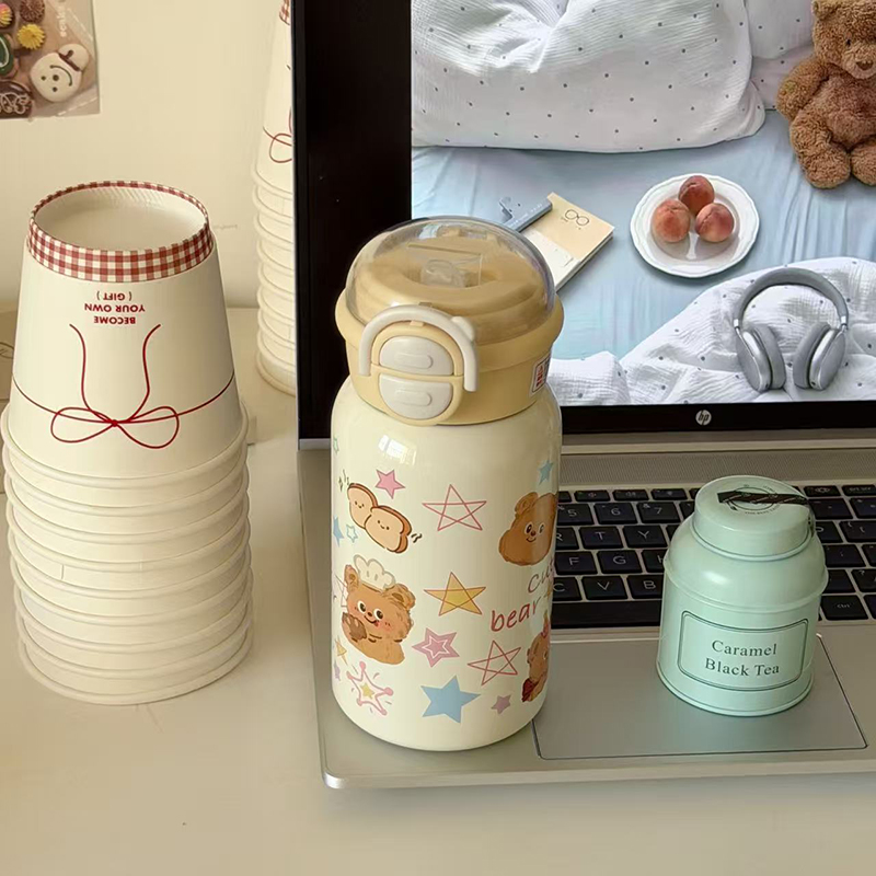 高颜值保温杯女生吸管双饮杯子