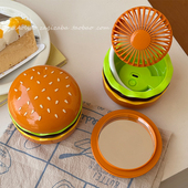 卡通宿舍桌面创意汉堡小风扇降温化妆镜usb生日礼物手持电风扇女