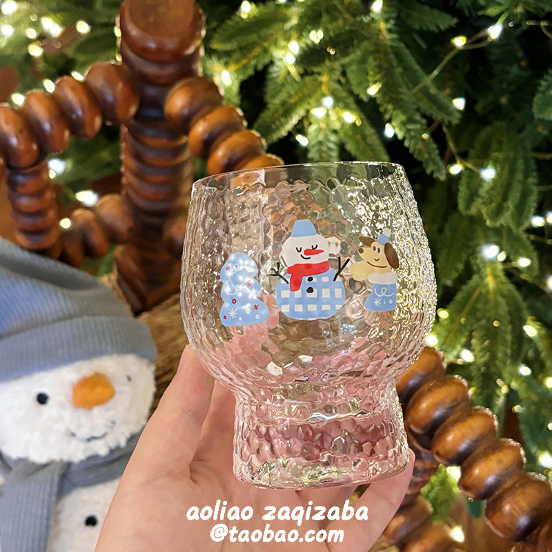 可爱卡通雪人玻璃杯圣诞氛围咖啡杯大容量牛奶杯少女心早餐杯礼物