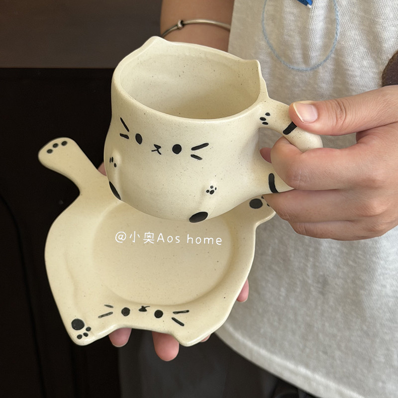 搞怪创意猫咪咖啡杯碟套装家用陶瓷早餐杯情侣对杯男女生生日礼物图片
