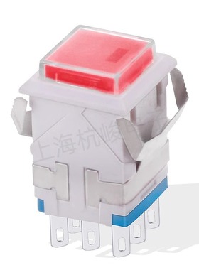 KD2-A21上开 上海永星方形按钮开关自锁 红色带灯 8脚 3A 白壳