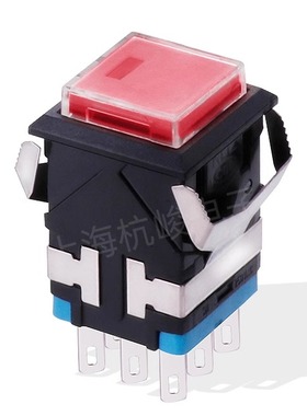 KD2-A21上开 上海永星方形按钮开关自锁 红色带灯 8脚 3A 250VAC