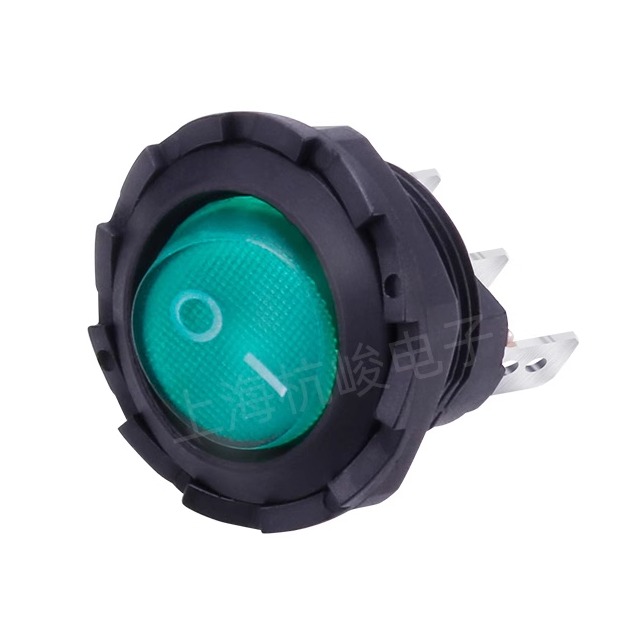 上开 KCD8-11N-CA圆形船型开关 6A 2档3脚 绿灯上海永星