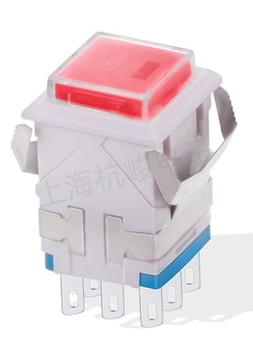KD2-A22上开 上海永星方形按钮开关无锁复位 红色带灯 8脚 3A白壳