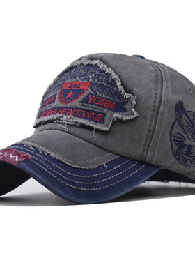 跨境棉水洗做旧大绣花NEW YORK棒球帽男女户外五角星鸭舌帽