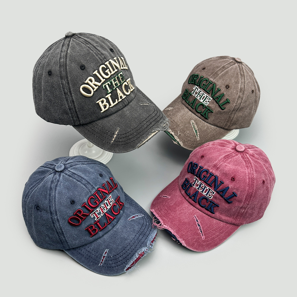 新款欧美风破洞刺绣字母棒球帽男女遮阳复古户外街头鸭舌帽子