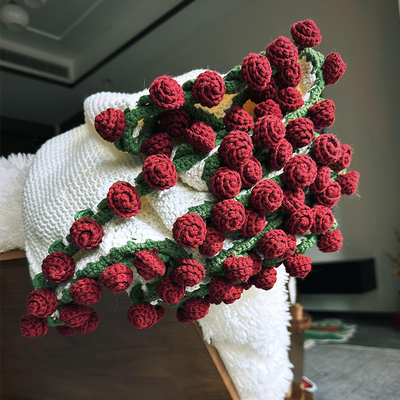 玫瑰花束毯子手工编织diy材料包毛线团钩织花朵毛毯花勾针铃兰花