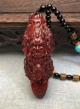 小叶紫檀木雕刻大黑天金刚降魔杵手把件汽车挂件文玩随身